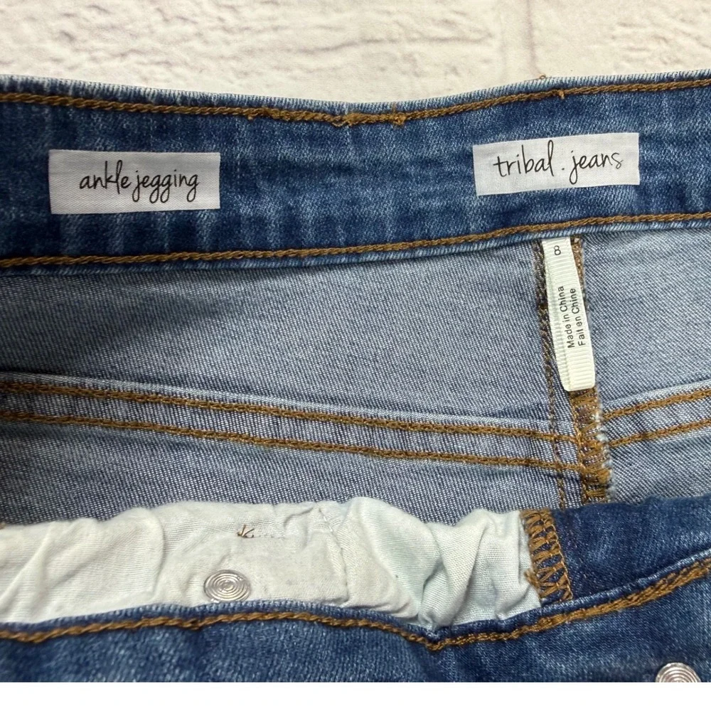 Tribal Jeans Ankle Jegging Womens 8 Blue New Embroidered Tropical Floral Leaf